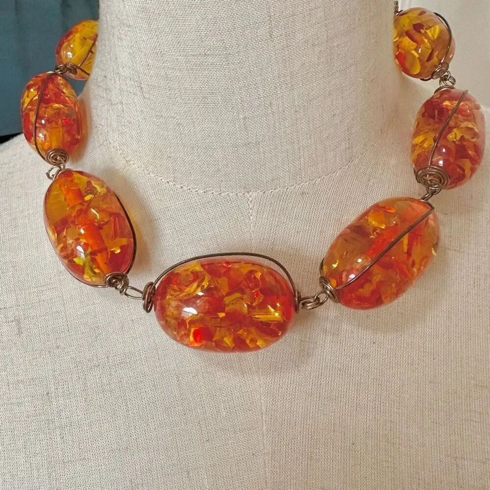 Large chunky amber tone choker necklace